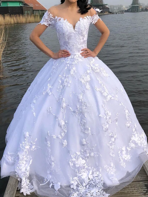 Ball Gown/Princess Illusion Tulle Court Train Wedding Dresses With Appliques Lace #Milly00024042