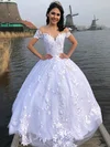 Ball Gown Illusion Tulle Court Train Wedding Dresses With Appliques Lace #Milly00024042