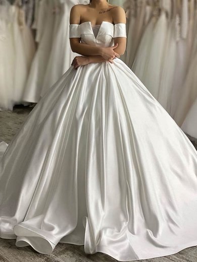 Ball Gown/Princess Off-the-shoulder Satin Court Train Wedding Dresses #Milly00024052