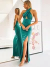 Sheath/Column Floor-length Halter Silk-like Satin Split Front Prom Dresses #Milly020107249