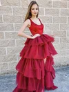 A-line Square Neckline Satin Tulle Sweep Train Tiered Prom Dresses #Milly020107255
