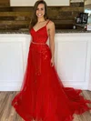 Ball Gown/Princess Sweep Train V-neck Tulle Beading Prom Dresses #Milly020107261