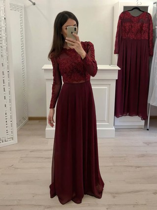 A-line V-neck Chiffon Floor-length Appliques Lace Prom Dresses ...