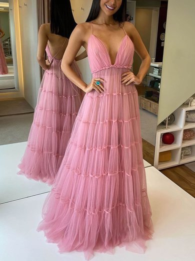 Ball Gown/Princess Floor-length V-neck Tulle Prom Dresses #Milly020107269