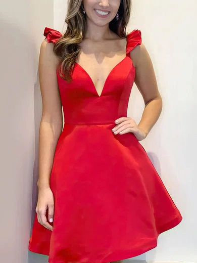 A-line V-neck Satin Homecoming Dresses #Milly020107285
