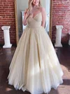 Tulle Glitter V-neck Ball Gown/Princess Floor-length Pockets Prom Dresses #Milly020107303