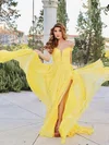 A-line Off-the-shoulder Chiffon Sweep Train Split Front Prom Dresses #Milly020107312