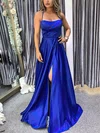 A-line Square Neckline Silk-like Satin Sweep Train Split Front Prom Dresses #Milly020107336