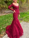 Trumpet/Mermaid Off-the-shoulder Tulle Glitter Sweep Train Beading Prom Dresses #Milly020107343