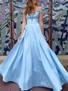Ball Gown Off-the-shoulder Satin Floor-length Flower(s) Prom Dresses #Milly020107344