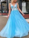 Ball Gown/Princess Floor-length V-neck Tulle Appliques Lace Prom Dresses #Milly020107345