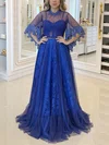 Ball Gown/Princess Sweep Train Scoop Neck Lace Tulle Prom Dresses #Milly020107353