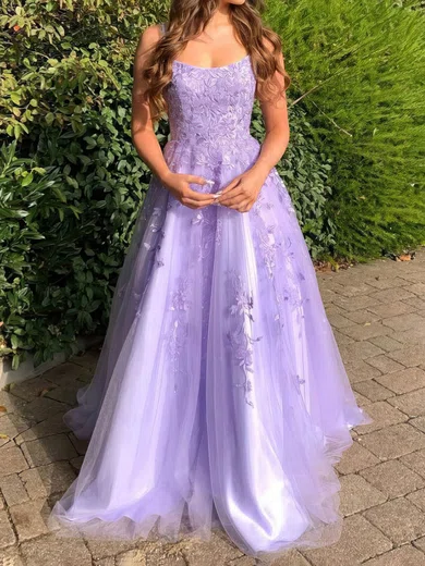 A-line Square Neckline Tulle Sweep Train Beading Prom Dresses Sale #sale020107371