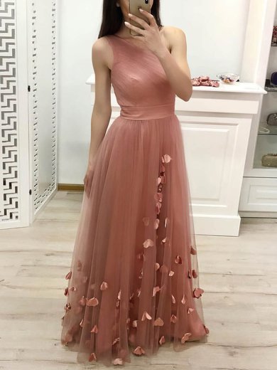 A-line Scoop Neck Tulle Floor-length Flower(s) Prom Dresses #Milly020107396