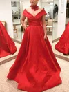 A-line Off-the-shoulder Satin Sweep Train Pockets Prom Dresses #Milly020107397
