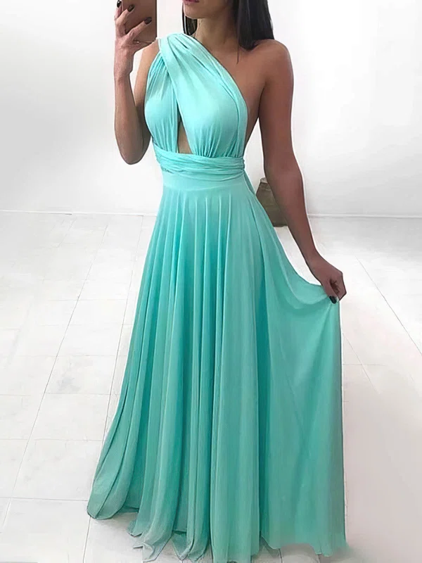 A-line One Shoulder Chiffon Floor-length Prom Dresses #Milly020107400