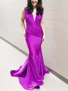 Trumpet/Mermaid V-neck Silk-like Satin Sweep Train Prom Dresses #Milly020107407