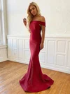 Trumpet/Mermaid Off-the-shoulder Silk-like Satin Sweep Train Prom Dresses #Milly020107412