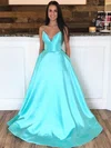 Ball Gown/Princess Sweep Train V-neck Satin Spaghetti Straps Pockets Prom Dresses #Milly020107414