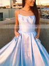 A-line Square Neckline Satin Sweep Train Beading Prom Dresses #Milly020107415