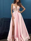 Ball Gown/Princess Floor-length V-neck Satin Appliques Lace Prom Dresses #Milly020107424