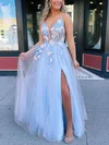 Ball Gown/Princess Floor-length V-neck Tulle Flower(s) Prom Dresses #Milly020107428