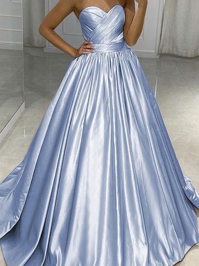 Ball Gown Sweetheart Silk-like Satin Sweep Train Ruffles Prom Dresses #Milly020107431