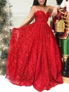 A-line Sweetheart Lace Sweep Train Beading Prom Dresses #Milly020107448