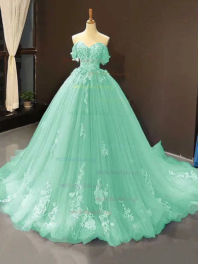 Mint Green Ball Gown Off The Shoulder Tulle Prom Dress Mint Green Ball Gown Off The Shoulder Tulle Prom Dress