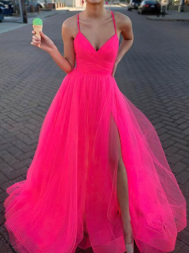 Ball Gown/Princess Sweep Train V-neck Tulle Ruffles Prom Dresses #Milly020107458