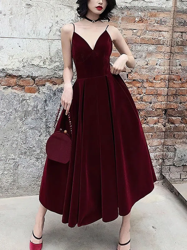 Elegant A-line Velvet V-neck Ruched Maxi Dress PT020107468