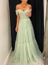 Ball Gown/Princess Floor-length Off-the-shoulder Tulle Elegant Prom Dresses #Milly020107471