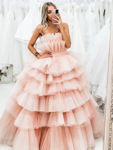 Ball Gown/Princess Sweep Train Straight Tulle Tiered Prom Dresses #Milly020107476