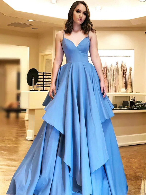 Ball Gown/Princess Sweep Train V-neck Silk-like Satin Prom Dresses #Milly020107477