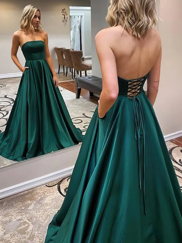 Ball Gown/Princess Floor-length Straight Satin Pockets Prom Dresses #Milly020107479