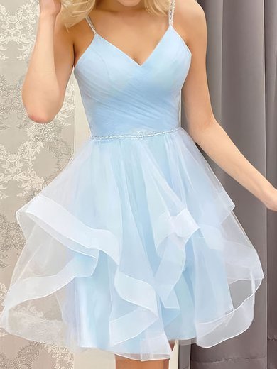 Elegant Skater Tulle Beaded Ruffle Homecoming Dresses #Milly020107488