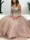 A-line Off-the-shoulder Glitter Floor-length Appliques Lace Prom Dresses #Milly020107495