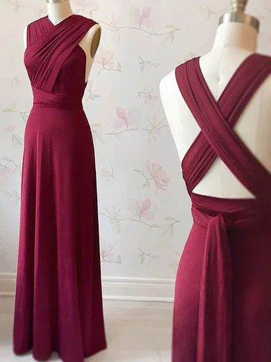 A-line Halter Floor-length Jersey Prom Dresses With Ruched #Milly020107504
