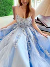 A-line Square Neckline Tulle Sweep Train Appliques Lace Prom Dresses #Milly020107512