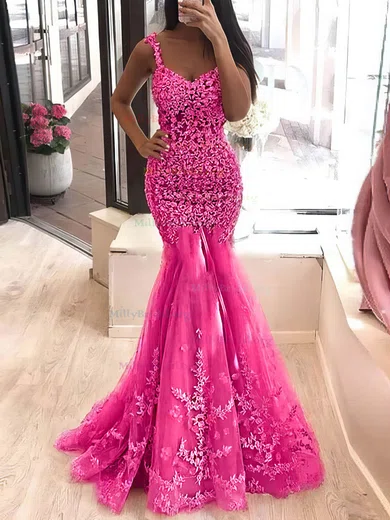 Appliques Beading V-Neck Pink Tulle Prom Dress Appliques Beading V-Neck Pink Tulle Prom Dress
