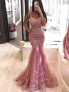 Trumpet/Mermaid Sweep Train V-neck Tulle Beading Prom Dresses #Milly020107534