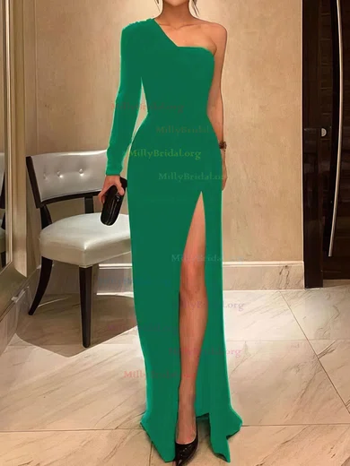 Strapless Long Sheath Sexy Green Elastic Satin Prom Dresses, High Slit Long Prom Dresses, 2021 Prom Dresses Strapless Long Sheath Sexy Green Elastic Satin Prom Dresses, High Slit Long Prom Dresses, 2021 Prom Dresses