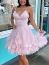 A-line V-neck Tulle Knee-length Homecoming Dresses With Flower(s) #Milly020107548