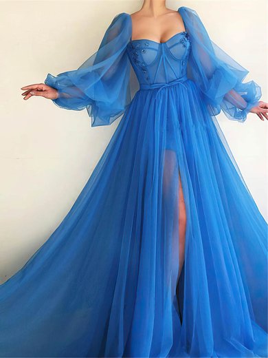Ball Gown/Princess Sweep Train Sweetheart Tulle Long Sleeves Beading Prom Dresses #Milly020107577