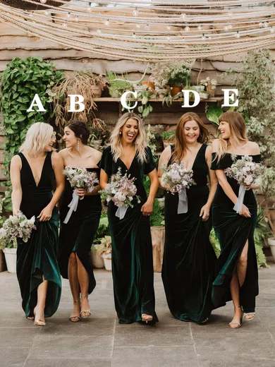 Sheath/Column Off-the-shoulder Velvet Floor-length Split Front Bridesmaid Dresses #Milly01014161