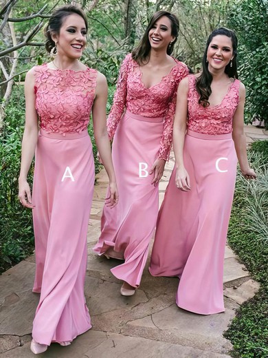 A-line Square Neckline Silk-like Satin Floor-length Appliques Lace Bridesmaid Dresses #Milly01014163