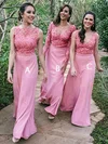 A-line Square Neckline Silk-like Satin Floor-length Appliques Lace Bridesmaid Dresses #Milly01014163