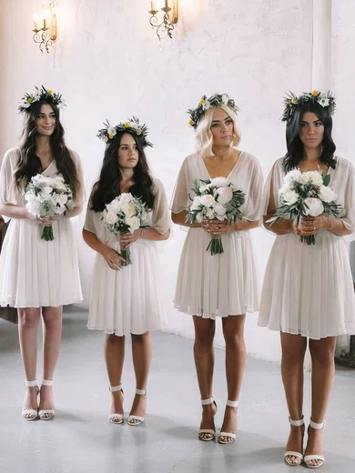 A-line V-neck Chiffon Knee-length Bridesmaid Dresses #Milly01014171