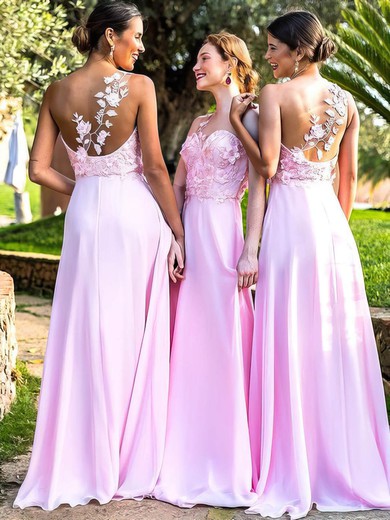 A-line One Shoulder Silk-like Satin Sweep Train Appliques Lace Bridesmaid Dresses #Milly01014180