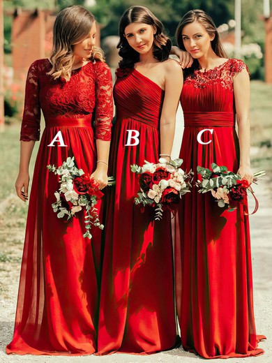 A-line Scoop Neck Chiffon Sweep Train Appliques Lace Bridesmaid Dresses #Milly01014203